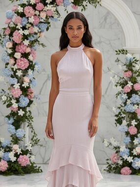 Sleeveless Pink Halter Mermaid Set